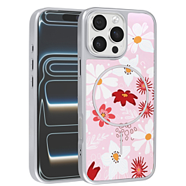 Dual Layer Flower Design Magsafe Cases - LIGHT PINK for iPhone 16 Pro (Only Ground Shipping)