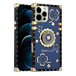 Peacock Feather Design Square Case - NAVY BLUE for iPhone 16 Pro / 17 (Only Ground Shipping)