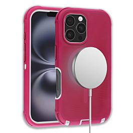 Wireless Charging Heavy Duty Case - PINK & WHITE for iPhone 16 Pro / 17 (Only Ground Shipping)