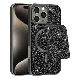 Magnetic Diamond Dual Layer Protection Case with Magnetic Card Slot- BLACK for iPhone 16 Pro Max (Only Ground Shipping)