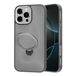 Wireless Charging Case with Built-in Rotating Ring Stand - GRAY for iPhone 16 Pro Max (Only Ground Shipping)
