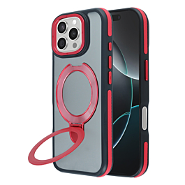 Matte Transparent Case with Wireless Charging Kickstand - RED for iPhone 16 Pro Max (Only Ground Shipping)