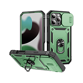 Dual Layers Hybrid Case (GREEN) for iPhone 16 Pro Max with Metal Ring and Camera Protector (Only Ground Shipping)