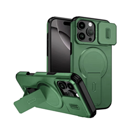 Magnetic Push Slide Lens Case with Kickstand (GREEN) for iPhone 16 Pro Max (Only Ground Shipping)