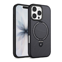 Magnetic Kickstand Case with Carbon Fiber (BLACK) for iPhone 16 Pro Max (Only Ground Shipping)