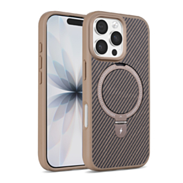 Magnetic Kickstand Case with Carbon Fiber (BROWN) for iPhone 16 Pro Max (Only Ground Shipping)