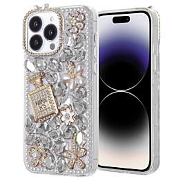 Crystal Flower Silicone Hard Case - SILVER for iPhone 16 Pro Max (Only Ground Shipping)