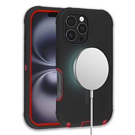Wireless Charging Heavy Duty Case - BLACK & RED for iPhone 16 Pro Max (Only Ground Shipping)