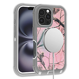 Wireless Charging Heavy Duty Case - CAMO PINK for iPhone 16 Pro Max (Only Ground Shipping)