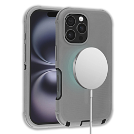 Wireless Charging Heavy Duty Case - GRAY & BLACK for iPhone 16 Pro Max (Only Ground Shipping)