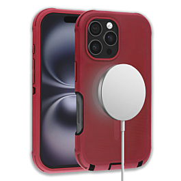 Wireless Charging Heavy Duty Case - RED & BLACK for iPhone 16 Pro Max Pro (Only Ground Shipping)