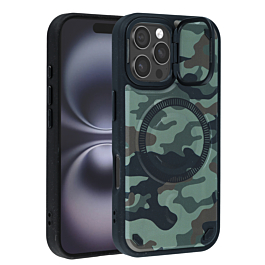 Camo Design Thin Magnetic Case with Camera Stand Kickstand - Style 8 for iPhone 16 Pro Max (Only Ground Shipping)
