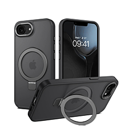Carbon Wireless Charging Case with Ring Stand for iPhone 16e / 17e (BLACK) (Only Ground Shipping)