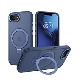Carbon Wireless Charging Case with Ring Stand for iPhone 16e / 17e (DARK BLUE) (Only Ground Shipping)