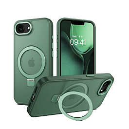 Carbon Wireless Charging Case with Ring Stand for iPhone 16e / 17e (GREEN) (Only Ground Shipping)