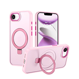 Carbon Wireless Charging Case with Ring Stand for iPhone 16e / 17e (PINK) (Only Ground Shipping)