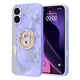 Luxury Diamond Shiny Cases with Butterfly Ring - PURPLE for iPhone 16 Plus (Only Ground Shipping)