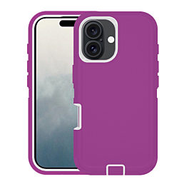 Heavy Duty Case for iPhone 16 Plus (HOT PINK & WHITE) (Only Ground Shipping)