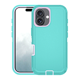 Heavy Duty Case for iPhone 16 Plus (LIGHTTEAL & PINK) (Only Ground Shipping)