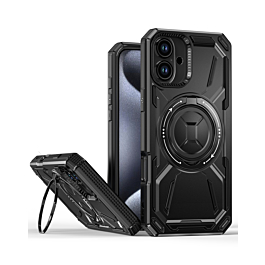 Full-Body Rugged Shockproof Case with Built-in Ring Holder - BLACK for iPhone 16 Plus (Only Ground Shipping)