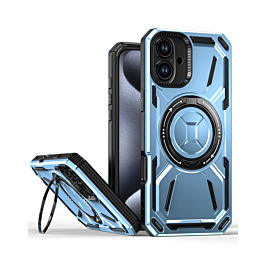 Full-Body Rugged Shockproof Case with Built-in Ring Holder - BLUE for iPhone 16 Plus (Only Ground Shipping)