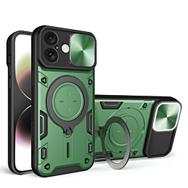 iPhone 16 Dual Layers Hybrid Case with Metal Ring And Camera Protector - GREEN (Only Ground Shipping)