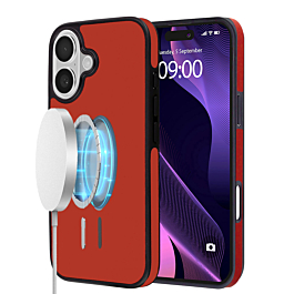 Full Cover Leather Design Wireless Charging Case - RED for iPhone 16 (Only Ground Shipping)