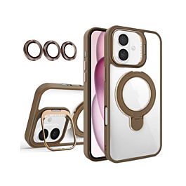 Magnetic Clear Case with 2 Kickstand & Camera Lens - DESERT TITANIUM for iPhone 16 Plus (Only Ground Shipping)