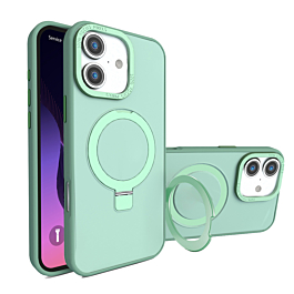 Carbon Wireless Charging Case with Ring Stand - GREEN for iPhone 16 (Only Ground Shipping)