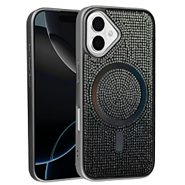 Wireless Charging Bling Diamond Crystal Case - BLACK for iPhone 16 Plus (Only Ground Shipping)