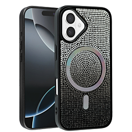 Wireless Charging Bling Diamond Crystal Case - BLACK & SILVER for iPhone 16 Plus (Only Ground Shipping)