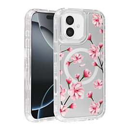 Flower Design Transparent Case with Wireless Charger - Style 1 for iPhone 16 Plus (Only Ground Shipping)