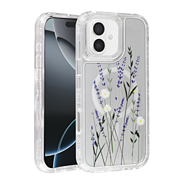 Flower Design Transparent Case with Wireless Charger - Style 4 for iPhone 16 Plus (Only Ground Shipping)