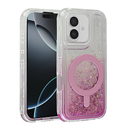 Wireless Charging Protective Glitter Liquid Bumper Case - PINK for iPhone 16 Plus (Only Ground Shipping)