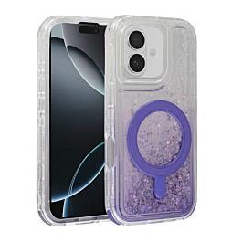 Wireless Charging Protective Glitter Liquid Bumper Case - PURPLE for iPhone 16 Plus (Only Ground Shipping)