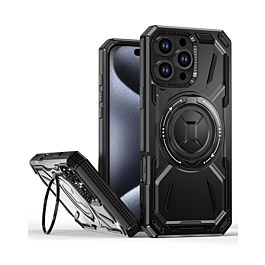 Full-Body Rugged Shockproof Case with Built-in Ring Holder - BLACK for iPhone 16 Pro (Only Ground Shipping)