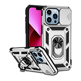 Dual Layers Hybrid Case (SILVER) for iPhone 16 Pro with Metal Ring and Camera Protector (Only Ground Shipping)