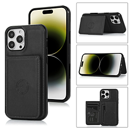 Leather Pocket Wallet Case - BLACK for iPhone 16 Pro (Only Ground Shipping)