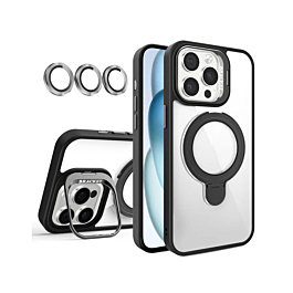 Magnetic Clear Case with 2 Kickstand & Camera Lens - BLACK for iPhone 16 Pro (Only Ground Shipping)