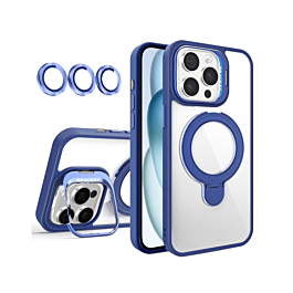 Magnetic Clear Case with 2 Kickstand & Camera Lens - DARK BLUE for iPhone 16 Pro (Only Ground Shipping)