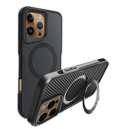 Carbon Fiber Magnetic Kickstand Case - BLACK for iPhone 16 Pro (Only Ground Shipping)
