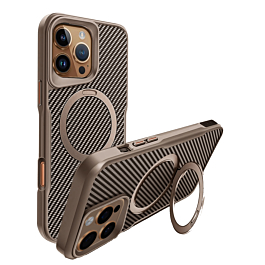 Carbon Fiber Magnetic Kickstand Case - GOLD for iPhone 16 Pro (Only Ground Shipping)