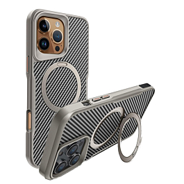 Carbon Fiber Magnetic Kickstand Case - GRAY for iPhone 16 Pro (Only Ground Shipping)