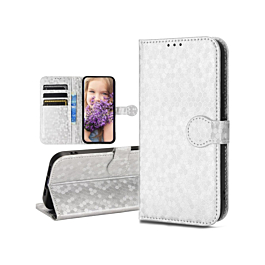 iPhone 16 Pro Honeycomb Design Leather Wallet Case - SILVER (Only Ground Shipping)