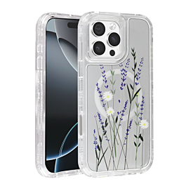 Flower Design Transparent Case with Wireless Charger - Style 4 for iPhone 16 Pro (Only Ground Shipping)