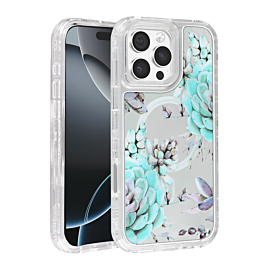 Flower Design Transparent Case with Wireless Charger - Style 8 for iPhone 16 Pro (Only Ground Shipping)
