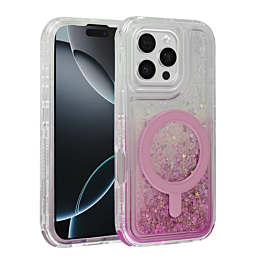 Wireless Charging Protective Glitter Liquid Bumper Case - PINK for iPhone 16 Pro (Only Ground Shipping)