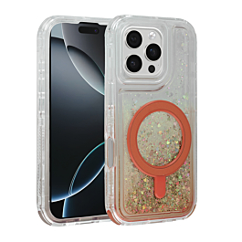 Wireless Charging Protective Glitter Liquid Bumper Case - RED for iPhone 16 Pro (Only Ground Shipping)