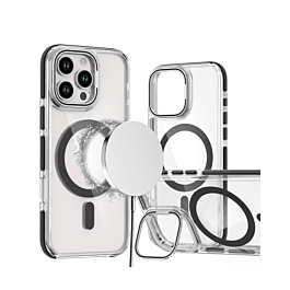 Thin Magnetic Clear Case with Camera Stand Kickstand - BLACK for iPhone 16 Pro (Only Ground Shipping)