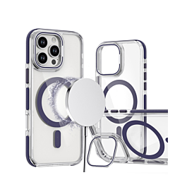 Thin Magnetic Clear Case with Camera Stand Kickstand - PURPLE for iPhone 16 Pro (Only Ground Shipping)